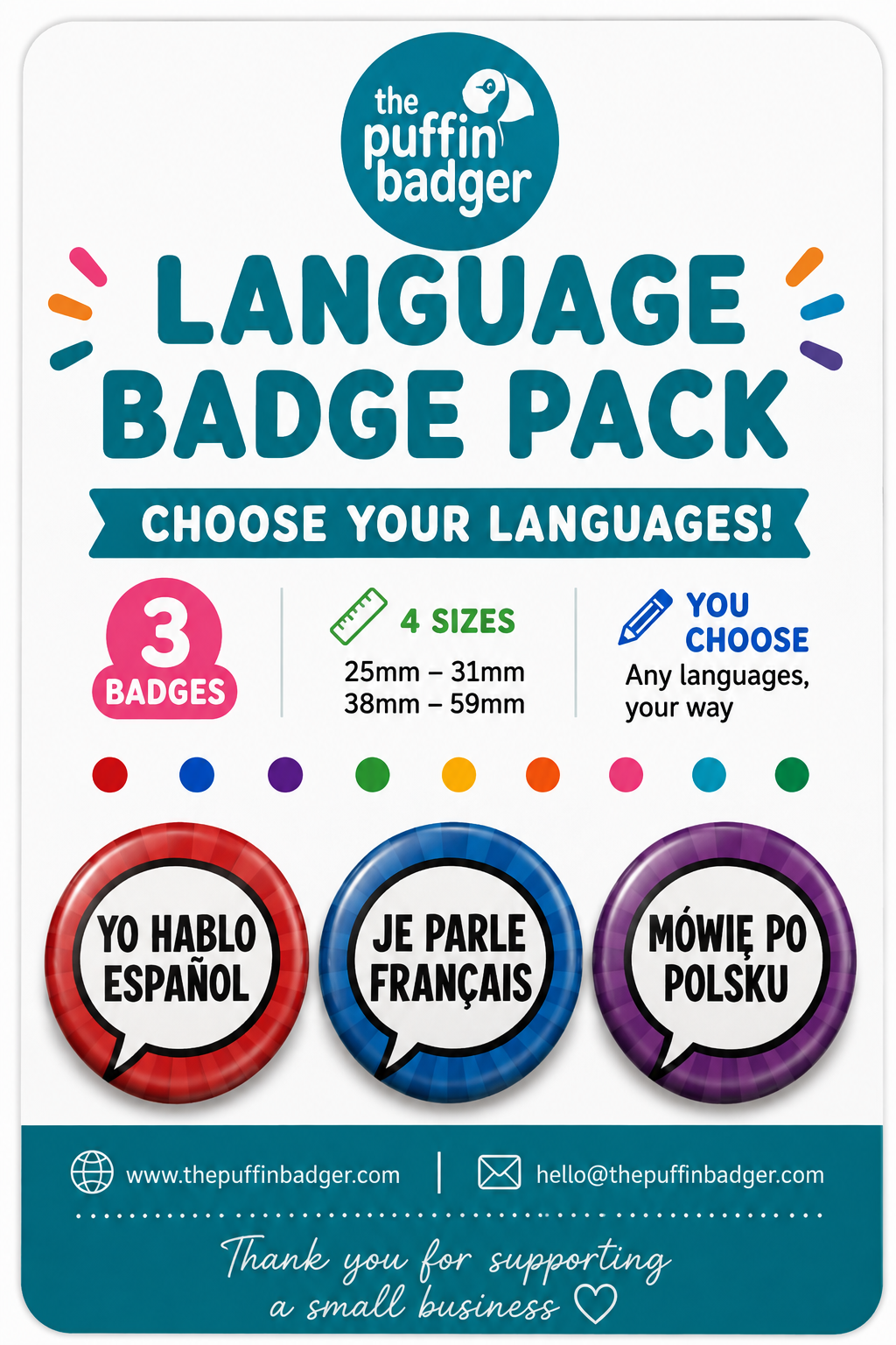 Language Badge Sets (I Speak)- Pack of 3 or 5
